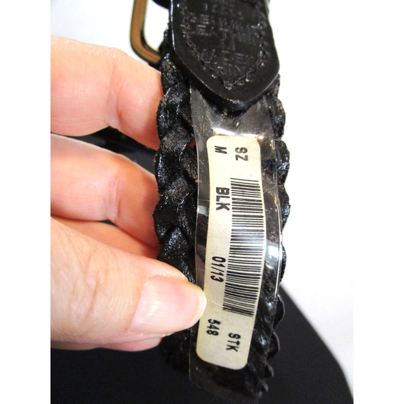 NWT Parker Black Leather Brass Buckle Braided Belt Women Sz M, 29"-33" - Picture 6 of 7